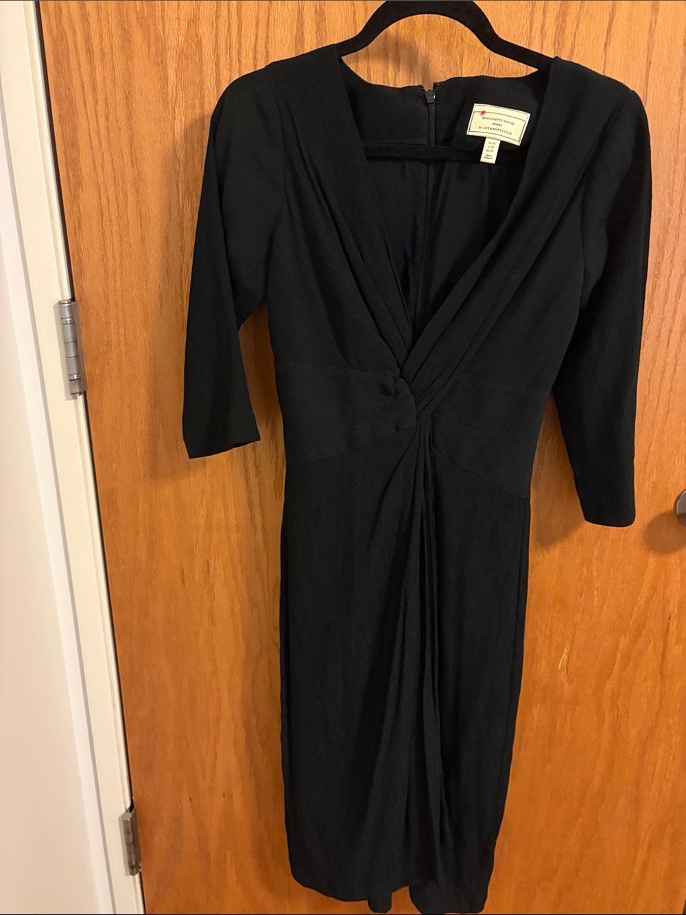 Anthropologie Black Knot-Front Long Sleeve Midi Dress Moulinette Soeurs Size 2